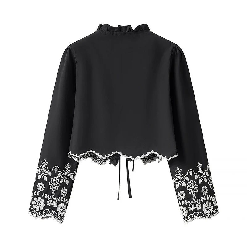 Damen Besticktes Kurzbolero mit Rüschen-V-Ausschnitt und Schnürverschluss Nord Taschen