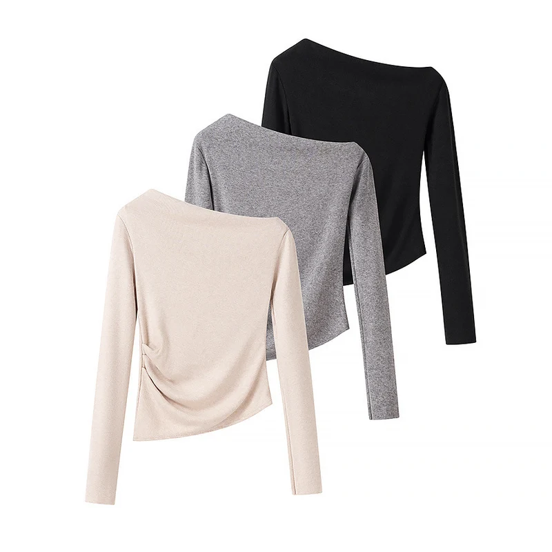 Damen Asymmetrisches One-Shoulder Langarmshirt mit Raffung Nord Taschen
