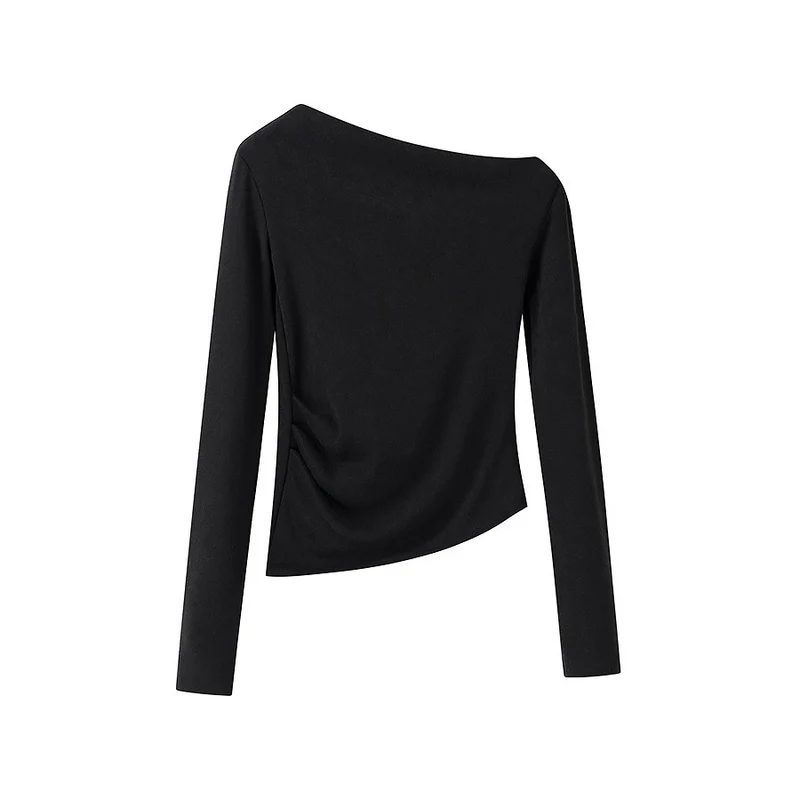 Damen Asymmetrisches One-Shoulder Langarmshirt mit Raffung Nord Taschen