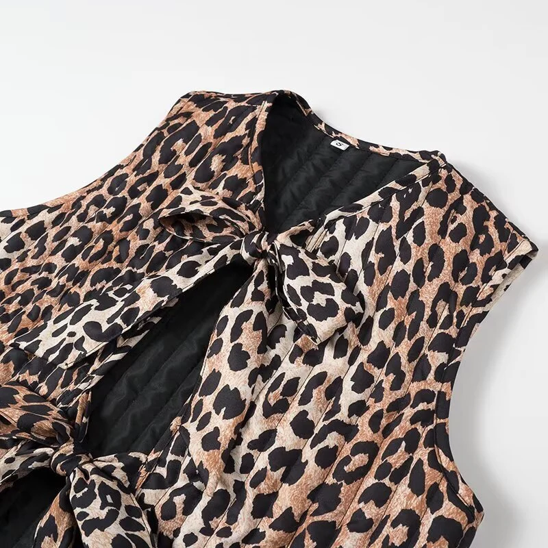 Damen Ärmellose Chiffon-Bluse mit Leopardenprint und doppelter Schleifenfront Nord Taschen