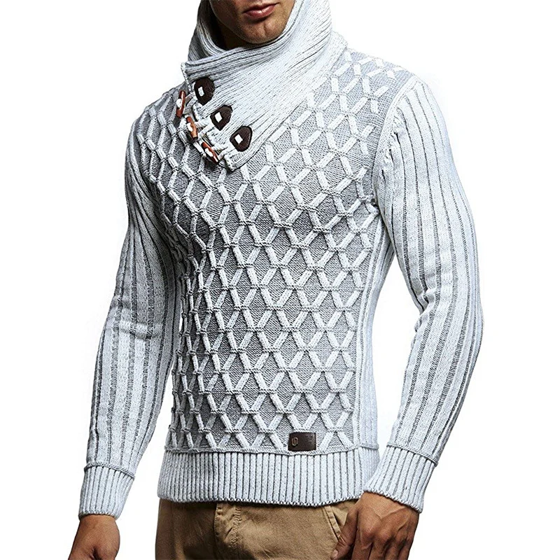 Herren Strukturstrick-Pullover mit überlappendem Rollkragen und Knebelverschlüssen Nord Taschen