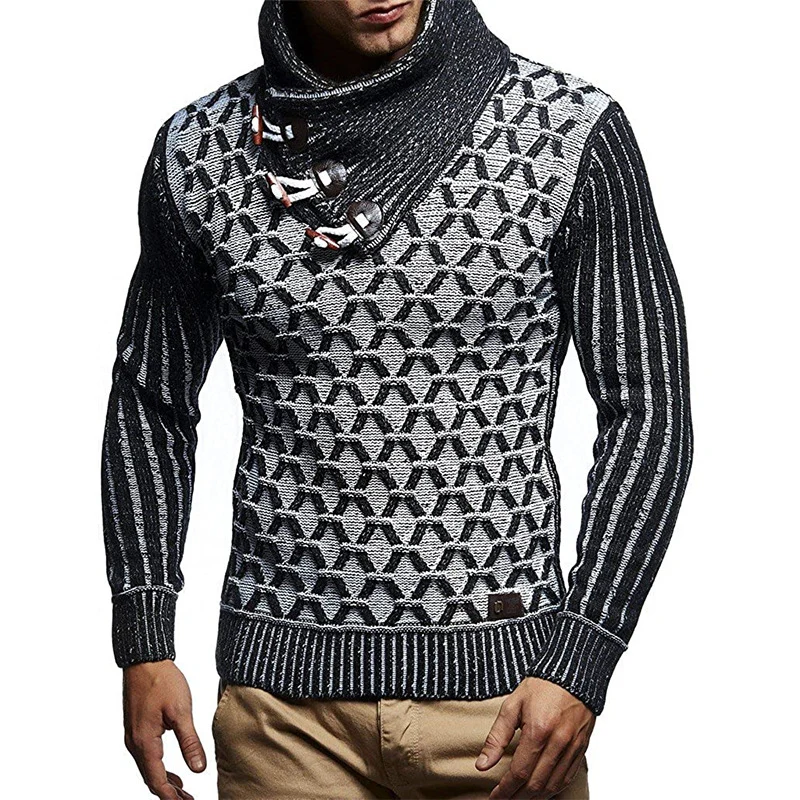 Herren Strukturstrick-Pullover mit überlappendem Rollkragen und Knebelverschlüssen Nord Taschen