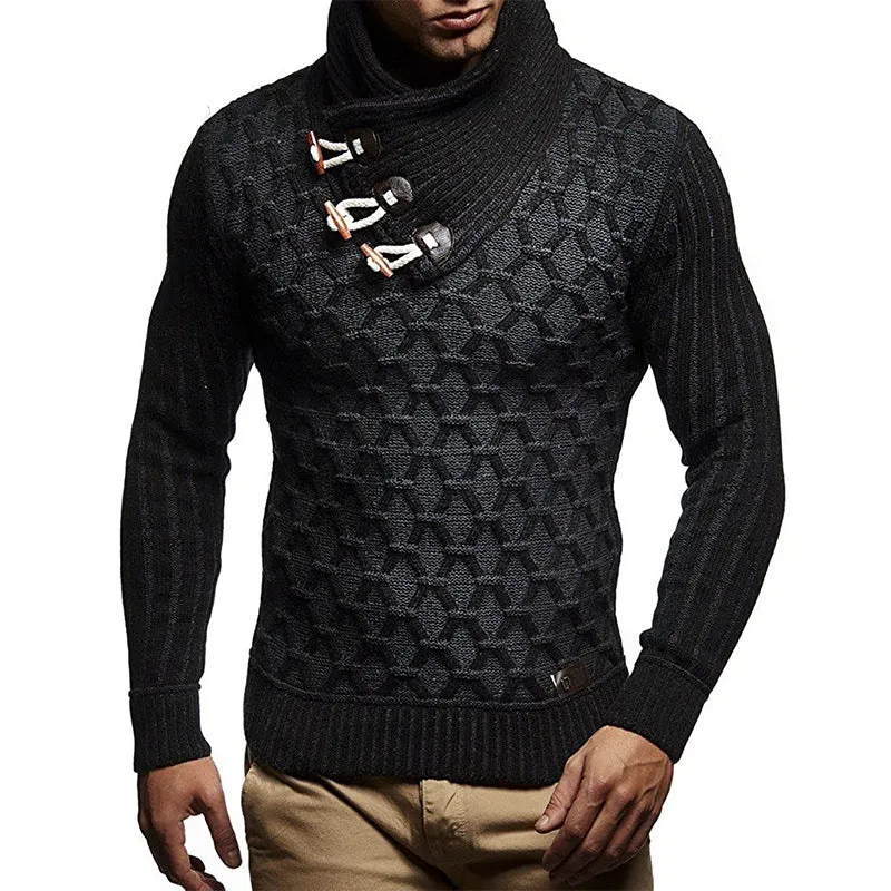 Herren Strukturstrick-Pullover mit überlappendem Rollkragen und Knebelverschlüssen Nord Taschen