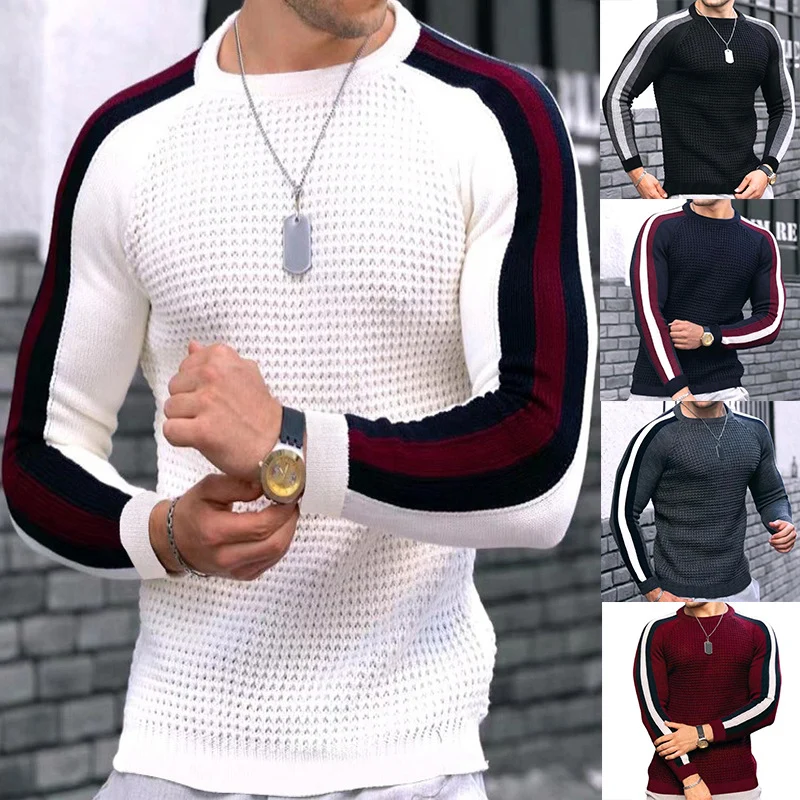 Herren Strukturstrick-Pullover mit Raglanärmeln und Kontraststreifen Nord Taschen