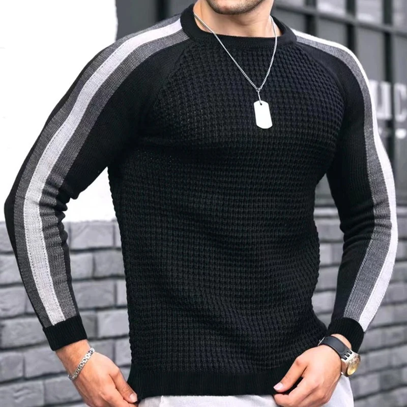 Herren Strukturstrick-Pullover mit Raglanärmeln und Kontraststreifen Nord Taschen