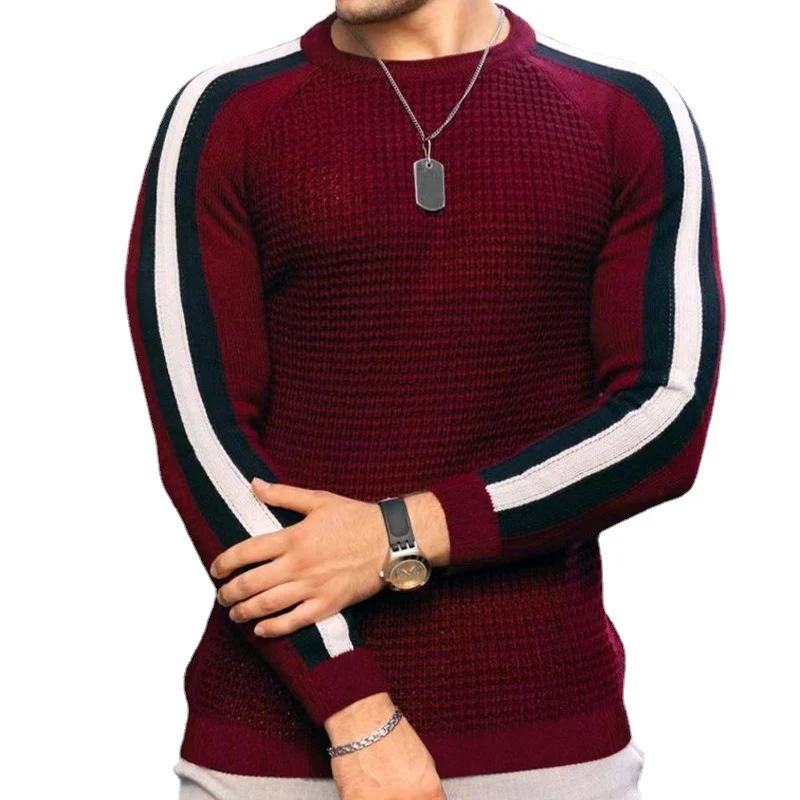 Herren Strukturstrick-Pullover mit Raglanärmeln und Kontraststreifen Nord Taschen