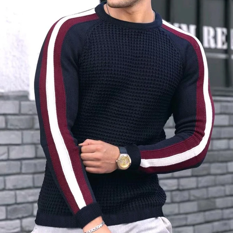 Herren Strukturstrick-Pullover mit Raglanärmeln und Kontraststreifen Nord Taschen