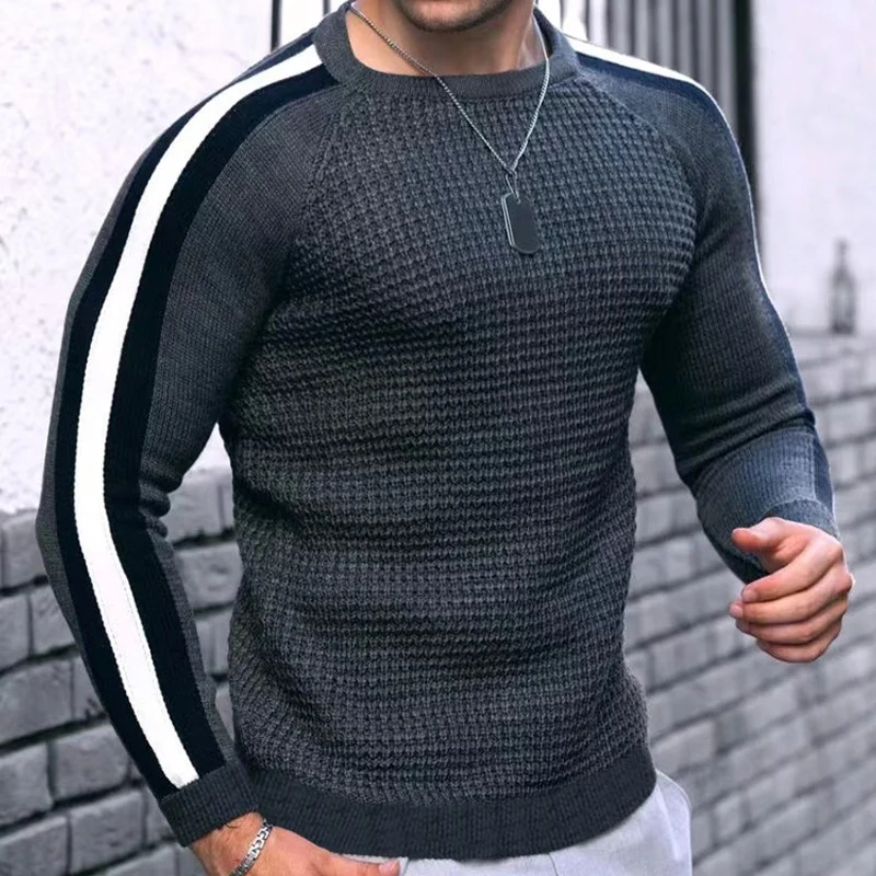 Herren Strukturstrick-Pullover mit Raglanärmeln und Kontraststreifen Nord Taschen