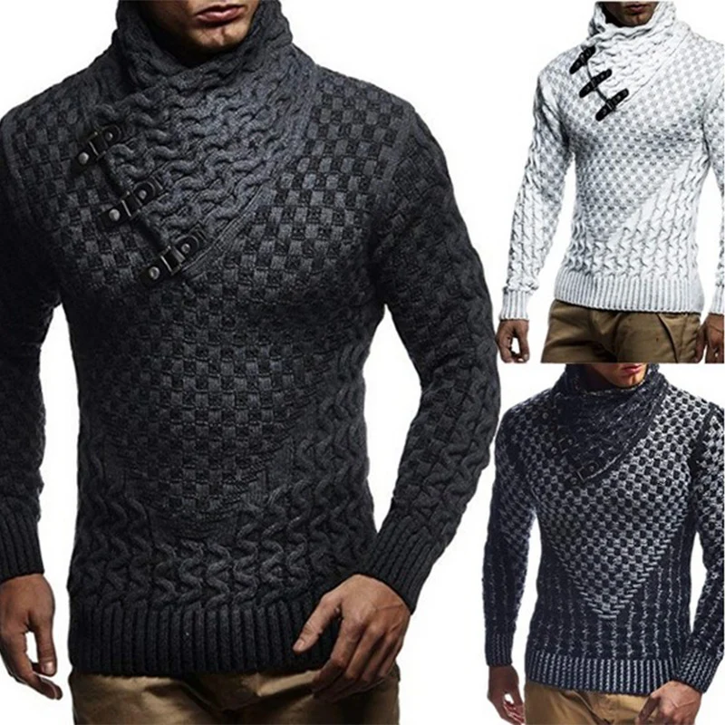 Herren Strickpullover mit asymmetrischem Schalkragen und Zopfstrick Nord Taschen