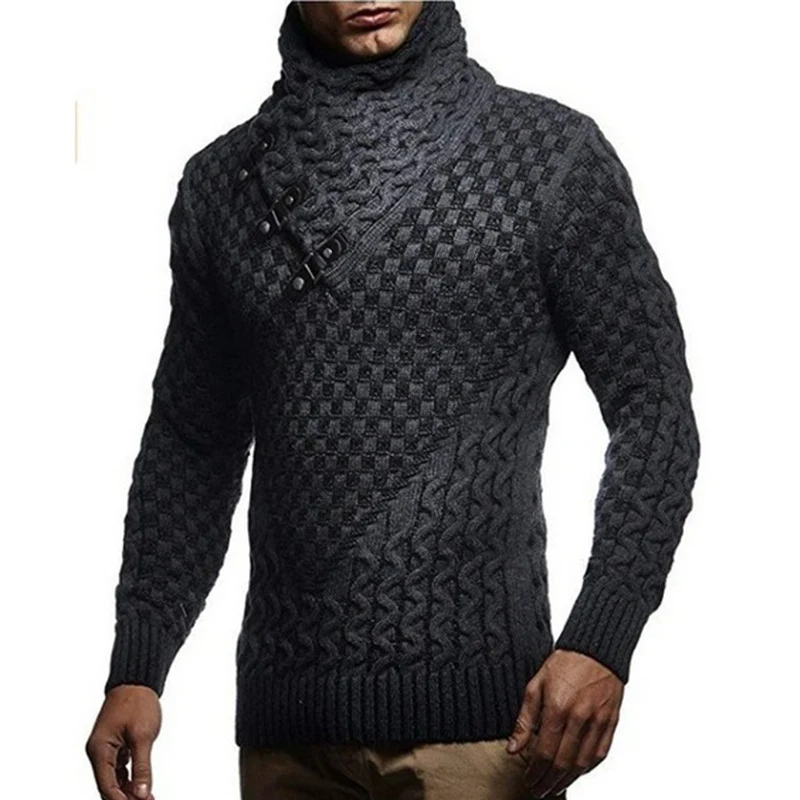 Herren Strickpullover mit asymmetrischem Schalkragen und Zopfstrick Nord Taschen