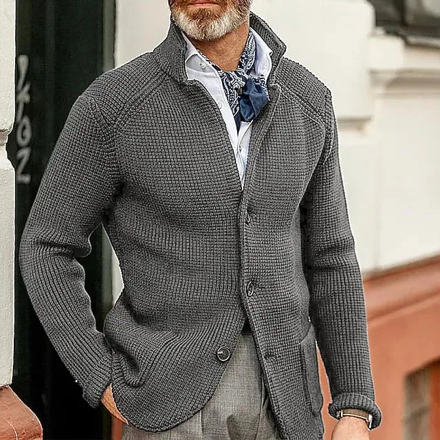 Herren Strickjacke mit Stehkragen und Strukturstrick Nord Taschen