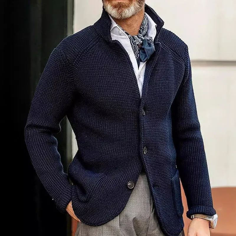 Herren Strickjacke mit Stehkragen und Strukturstrick Nord Taschen