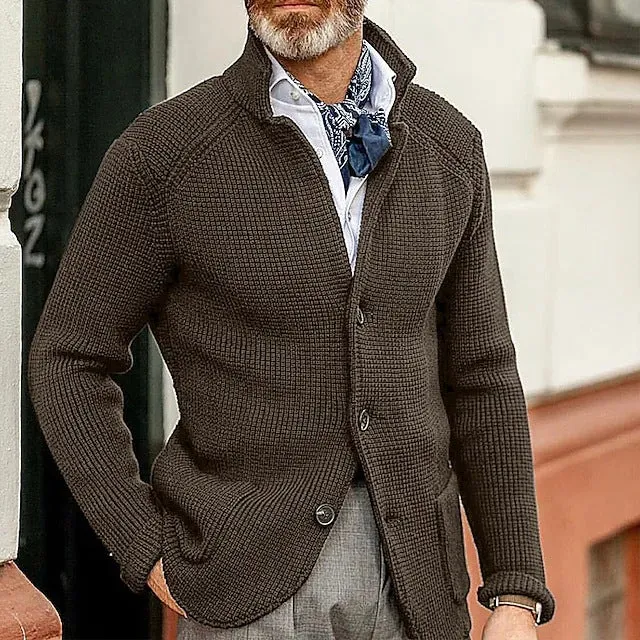 Herren Strickjacke mit Stehkragen und Strukturstrick Nord Taschen