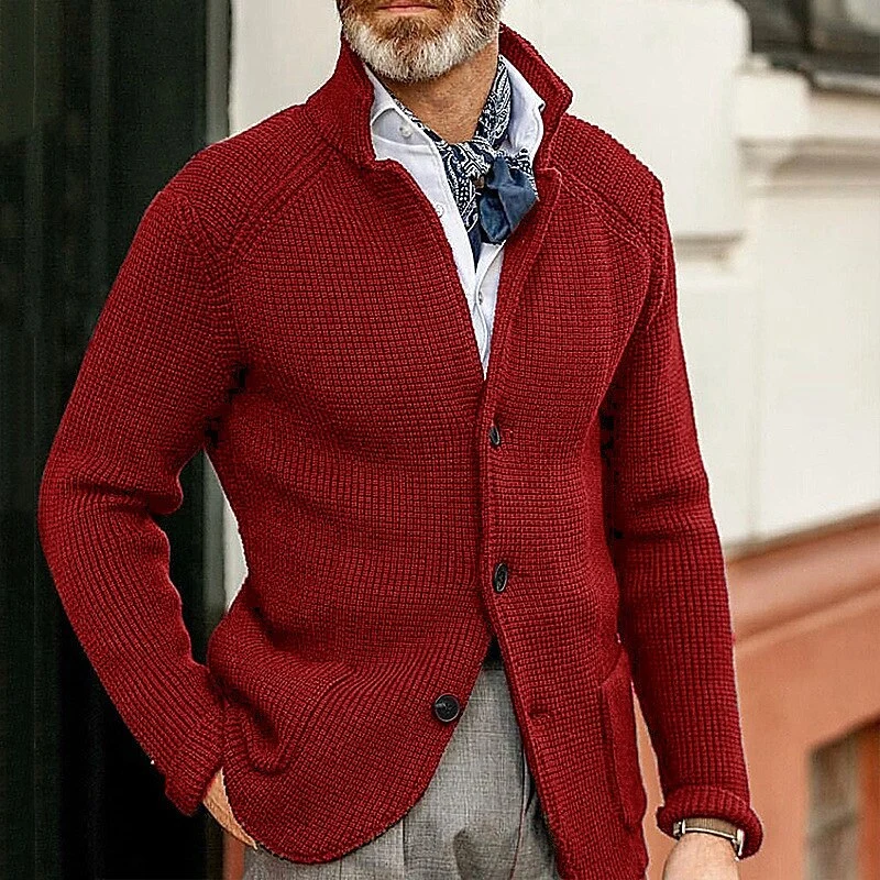 Herren Strickjacke mit Stehkragen und Strukturstrick Nord Taschen