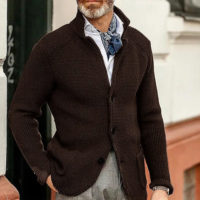 Herren Strickjacke mit Stehkragen und Strukturstrick Nord Taschen