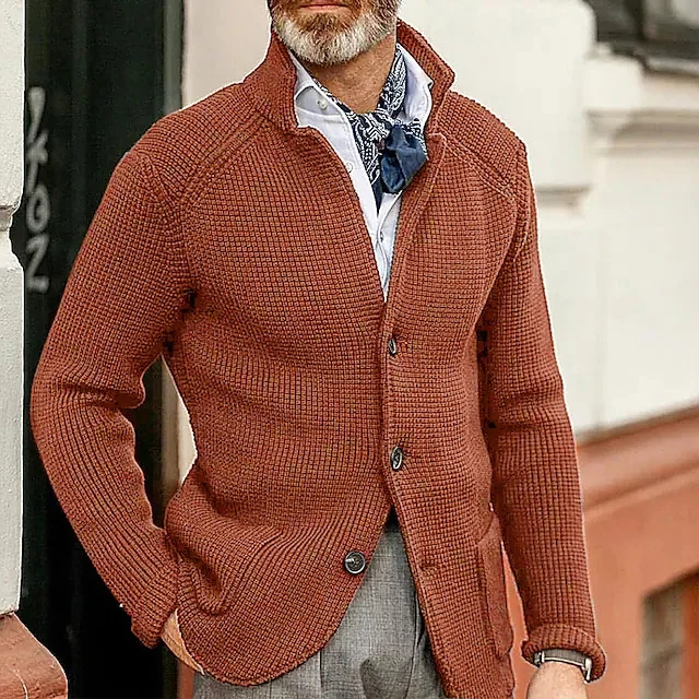 Herren Strickjacke mit Stehkragen und Strukturstrick Nord Taschen