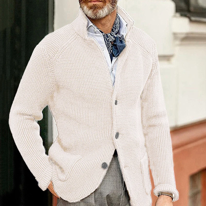 Herren Strickjacke mit Stehkragen und Strukturstrick Nord Taschen