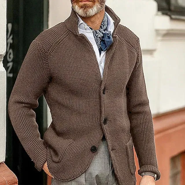 Herren Strickjacke mit Stehkragen und Strukturstrick Nord Taschen