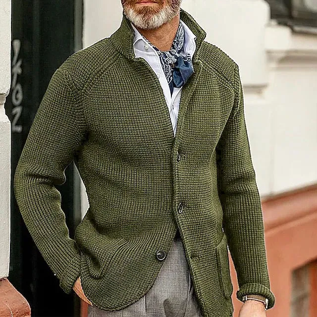 Herren Strickjacke mit Stehkragen und Strukturstrick Nord Taschen