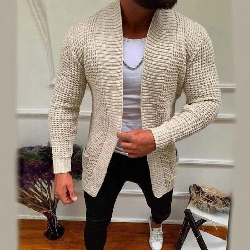 Herren Strickcardigan mit Schalkragen und strukturiertem Waffelmuster Nord Taschen