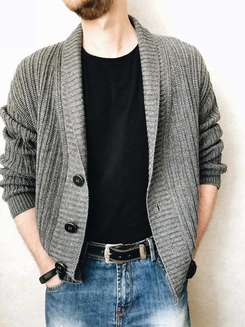 Herren Strickcardigan mit Schalkragen und Knopfleiste Nord Taschen