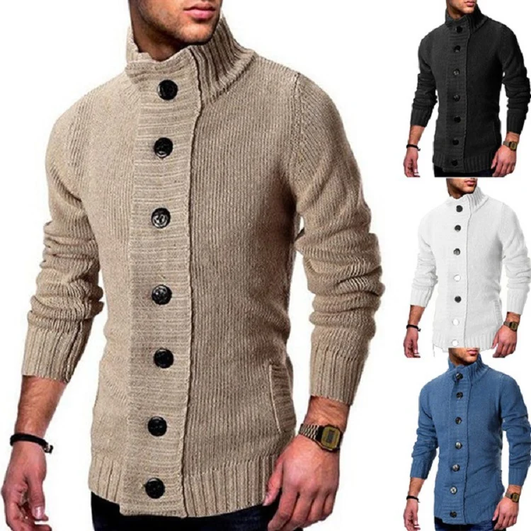 Herren Strickcardigan mit hohem Knopfkragen und figurbetontem Schnitt Nord Taschen