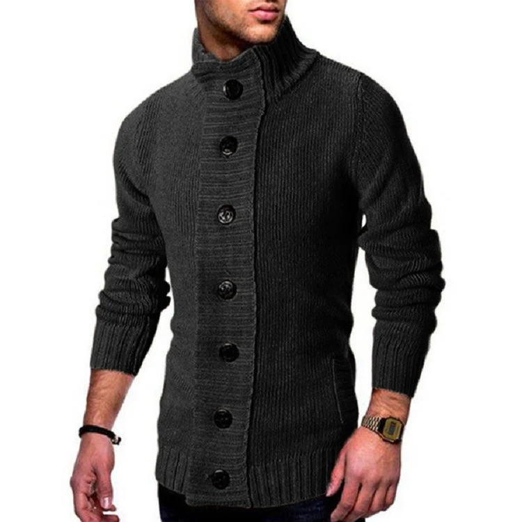 Herren Strickcardigan mit hohem Knopfkragen und figurbetontem Schnitt Nord Taschen