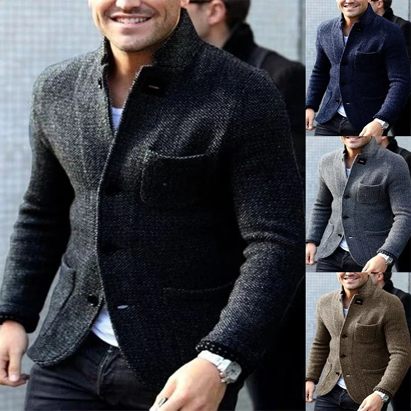Herren Strickblazer mit Stehkragen und aufgesetzten Taschen Nord Taschen