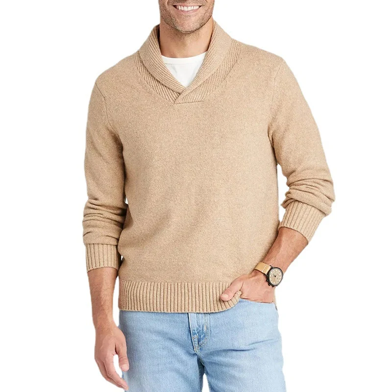 Herren Schalkragen-Pullover aus meliertem Feinstrick mit Rippbündchen Nord Taschen