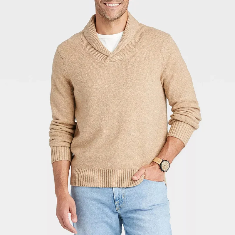 Herren Schalkragen-Pullover aus meliertem Feinstrick mit Rippbündchen Nord Taschen
