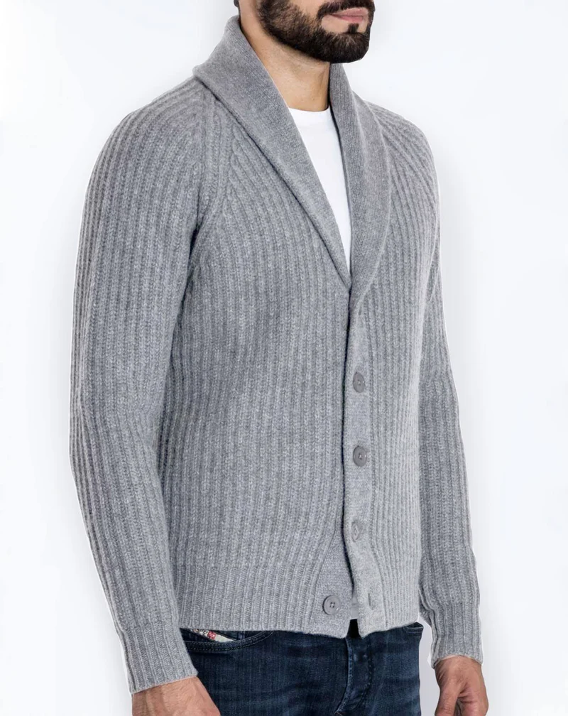 Herren Rippstrick-Cardigan mit Schalkragen und durchgehender Knopfleiste Nord Taschen