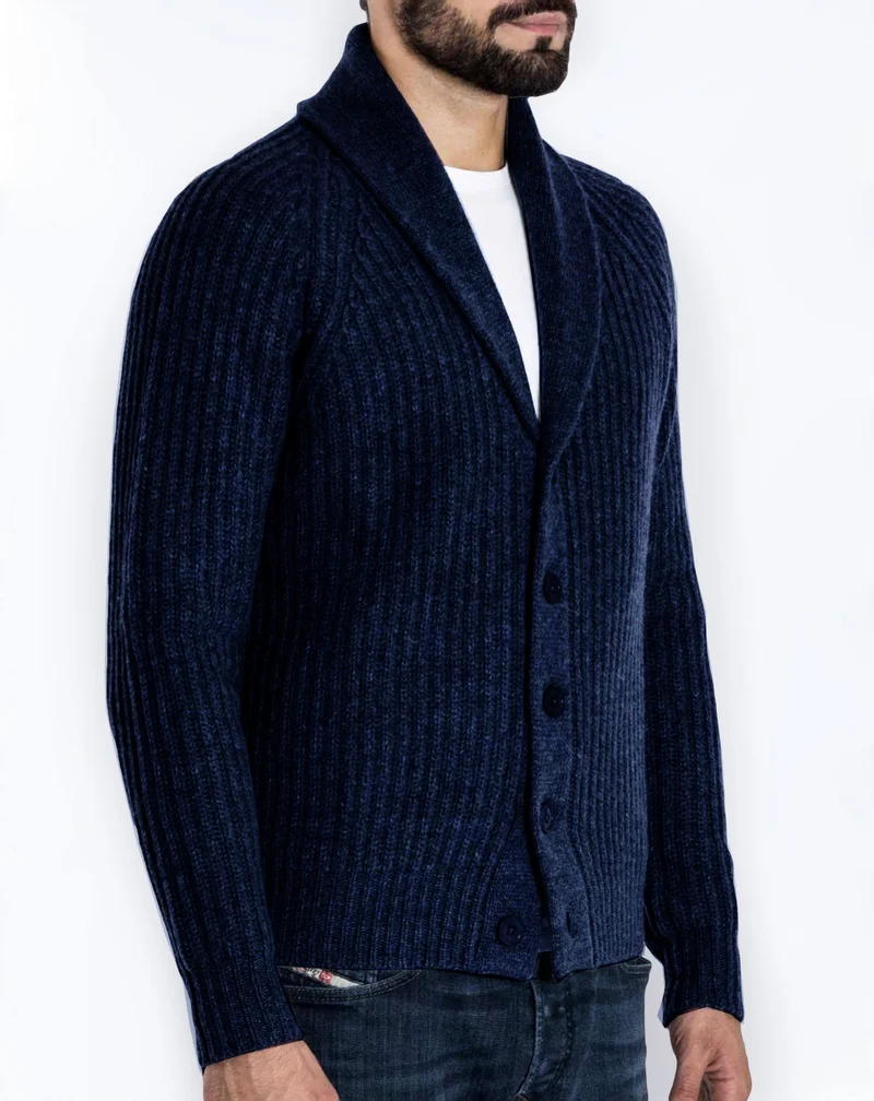 Herren Rippstrick-Cardigan mit Schalkragen und durchgehender Knopfleiste Nord Taschen