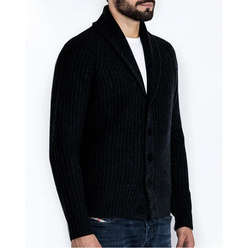 Herren Rippstrick-Cardigan mit Schalkragen und durchgehender Knopfleiste Nord Taschen