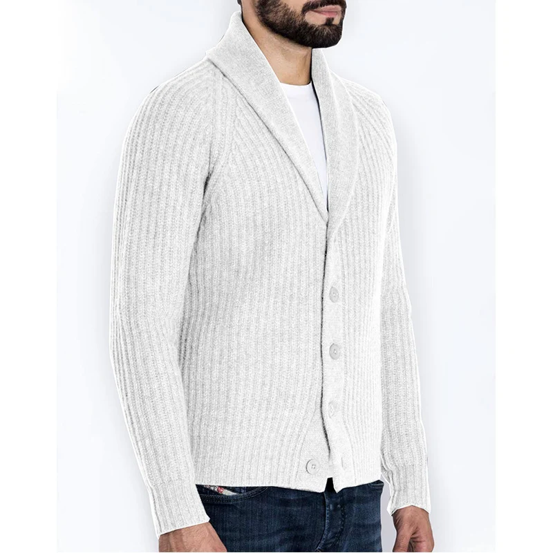 Herren Rippstrick-Cardigan mit Schalkragen und durchgehender Knopfleiste Nord Taschen
