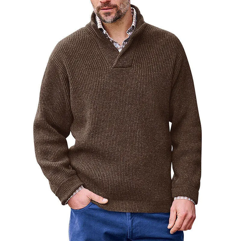 Herren Rippenstrick-Pullover mit Schalkragen und kurzem V-Ausschnitt Nord Taschen