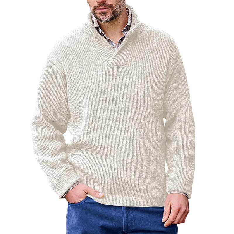 Herren Rippenstrick-Pullover mit Schalkragen und kurzem V-Ausschnitt Nord Taschen