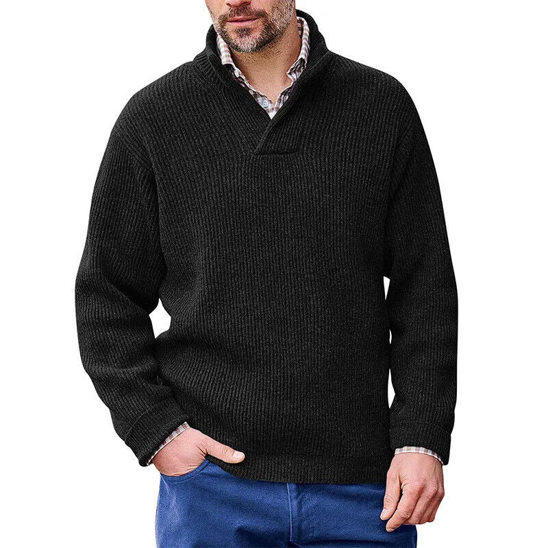 Herren Rippenstrick-Pullover mit Schalkragen und kurzem V-Ausschnitt Nord Taschen