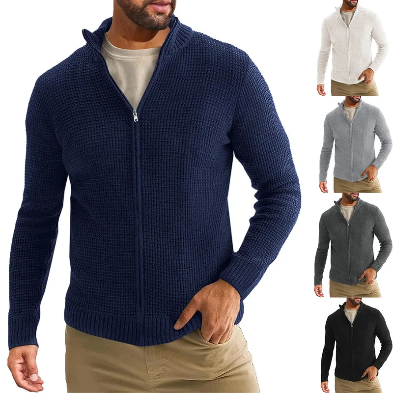 Herren Reißverschluss-Strickjacke mit Waffelstruktur und Stehkragen Nord Taschen