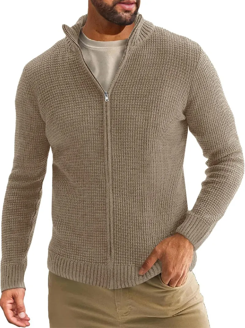 Herren Reißverschluss-Strickjacke mit Waffelstruktur und Stehkragen Nord Taschen