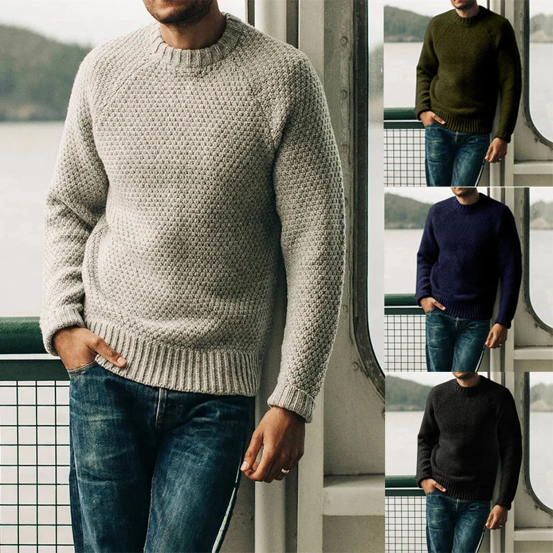 Herren Raglan-Strukturpullover mit Wabenstruktur und Rippbündchen Nord Taschen