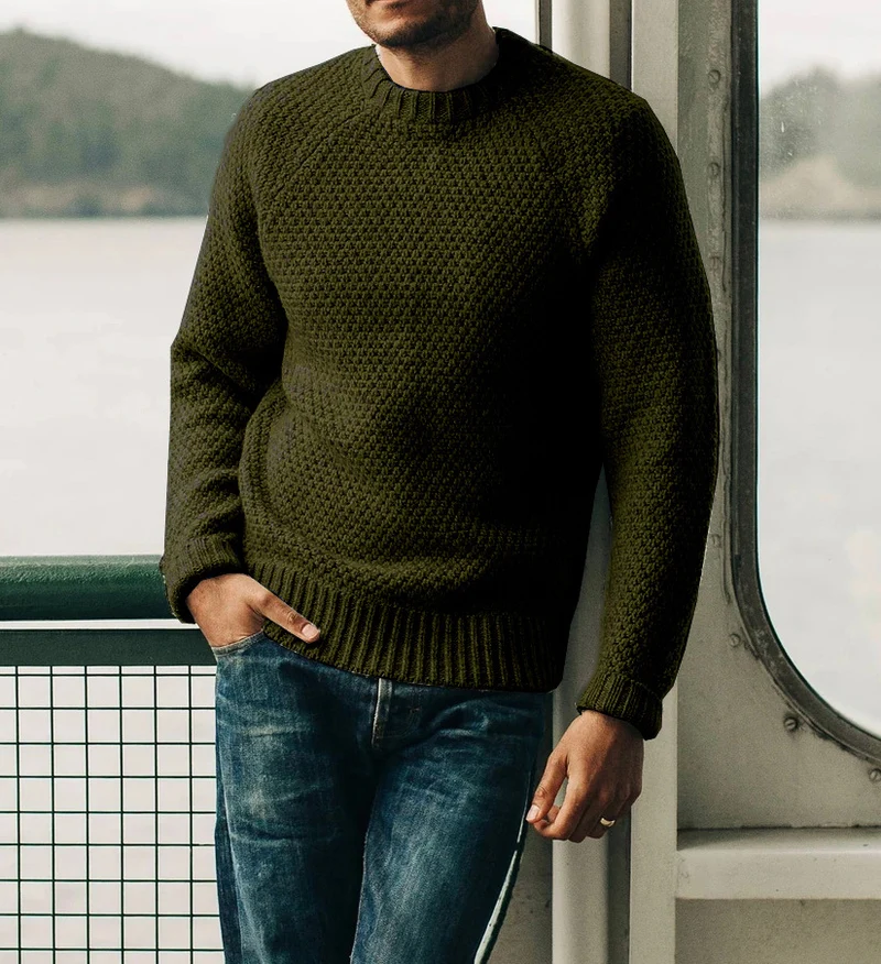 Herren Raglan-Strukturpullover mit Wabenstruktur und Rippbündchen Nord Taschen