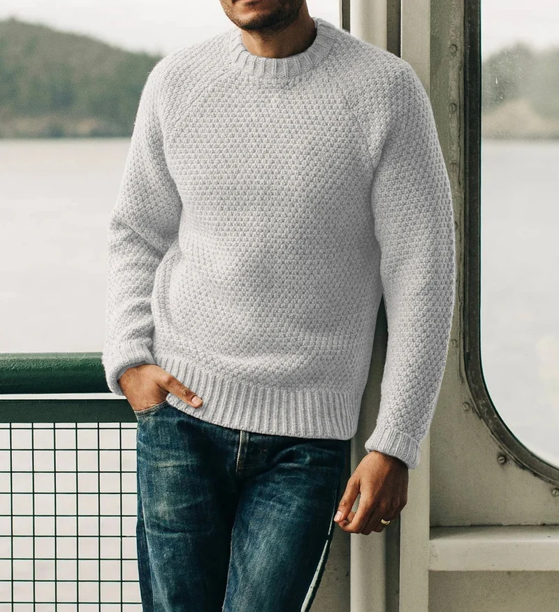 Herren Raglan-Strukturpullover mit Wabenstruktur und Rippbündchen Nord Taschen