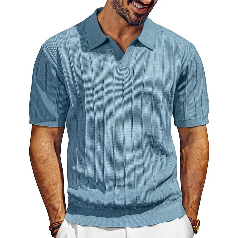 Herren leichtes Kurzarm Strick-Poloshirt mit strukturiertem Rippmuster Nord Taschen