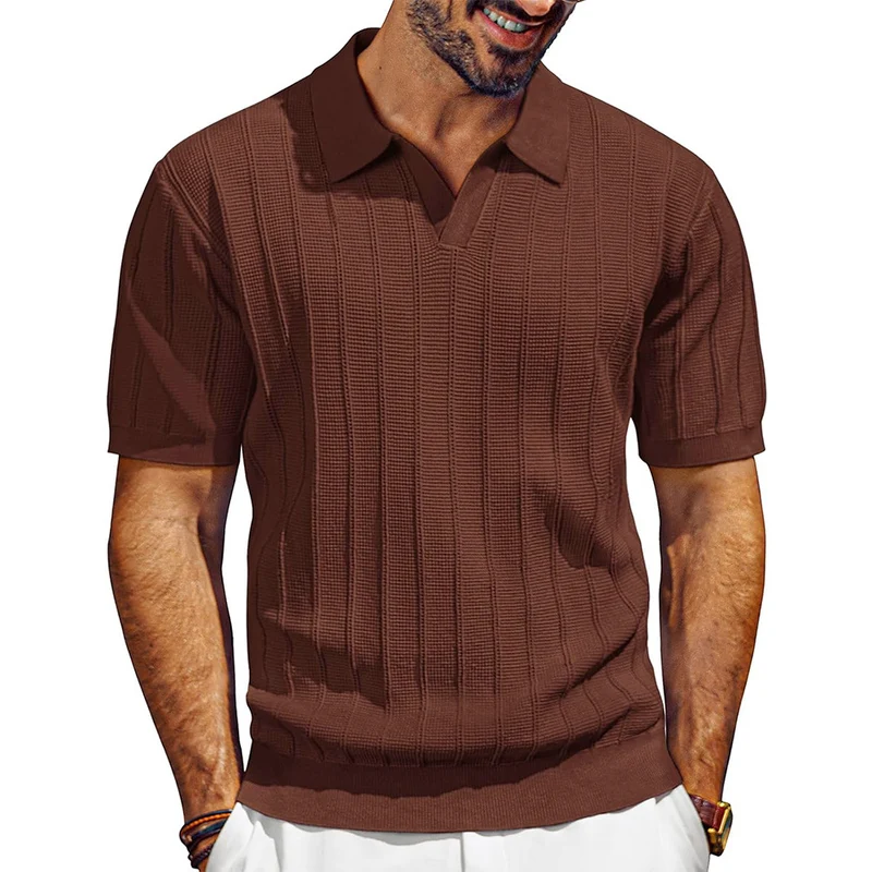 Herren leichtes Kurzarm Strick-Poloshirt mit strukturiertem Rippmuster Nord Taschen