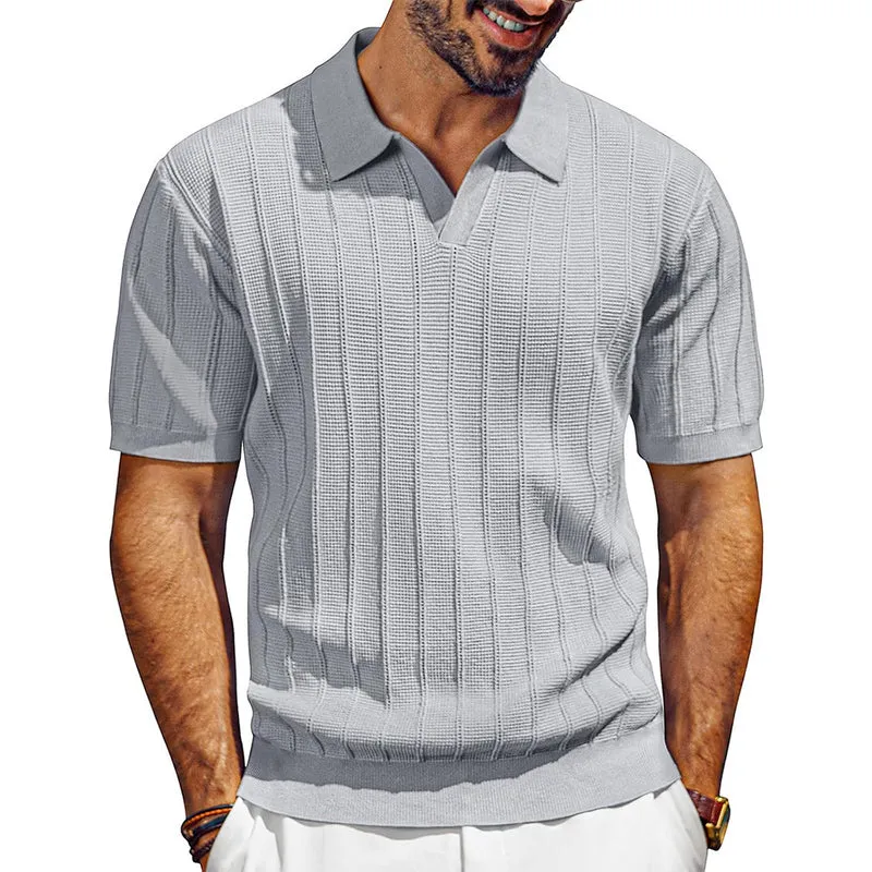 Herren leichtes Kurzarm Strick-Poloshirt mit strukturiertem Rippmuster Nord Taschen
