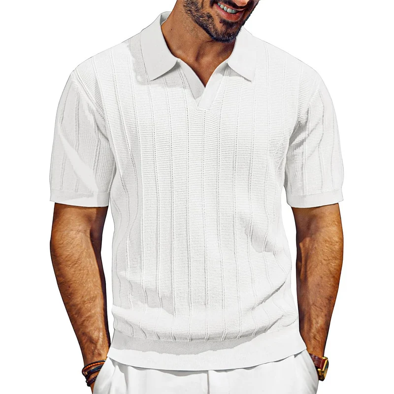 Herren leichtes Kurzarm Strick-Poloshirt mit strukturiertem Rippmuster Nord Taschen