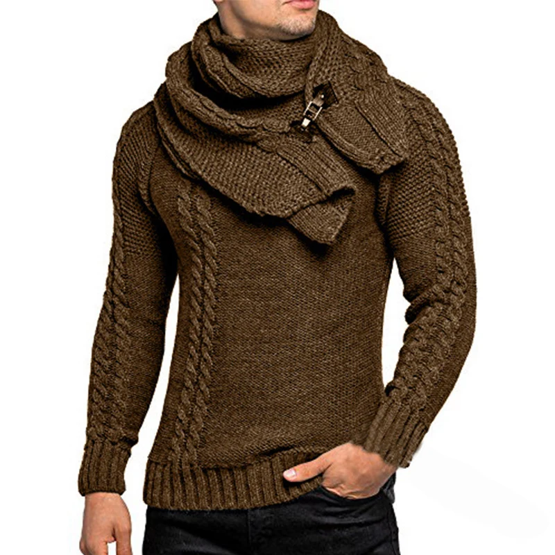 Herren Grobstrick-Pullover mit integriertem Wickelkragen und Schnallen-Schal Nord Taschen