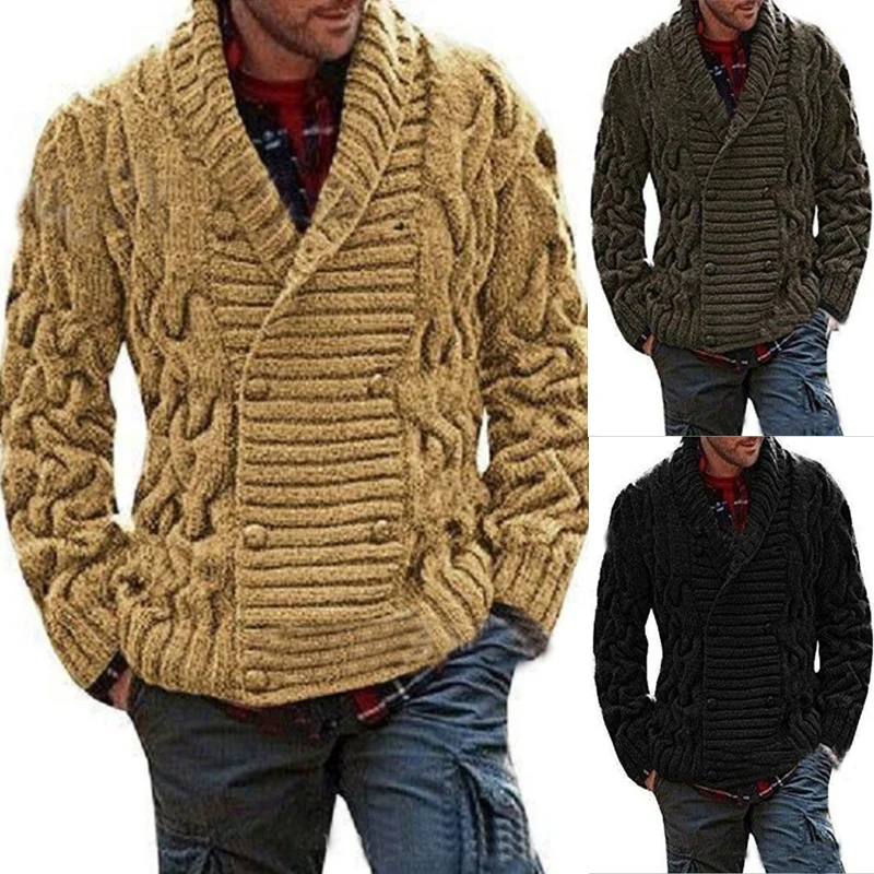 Herren Grobstrick-Cardigan mit Schalkragen und Zopfmuster Nord Taschen