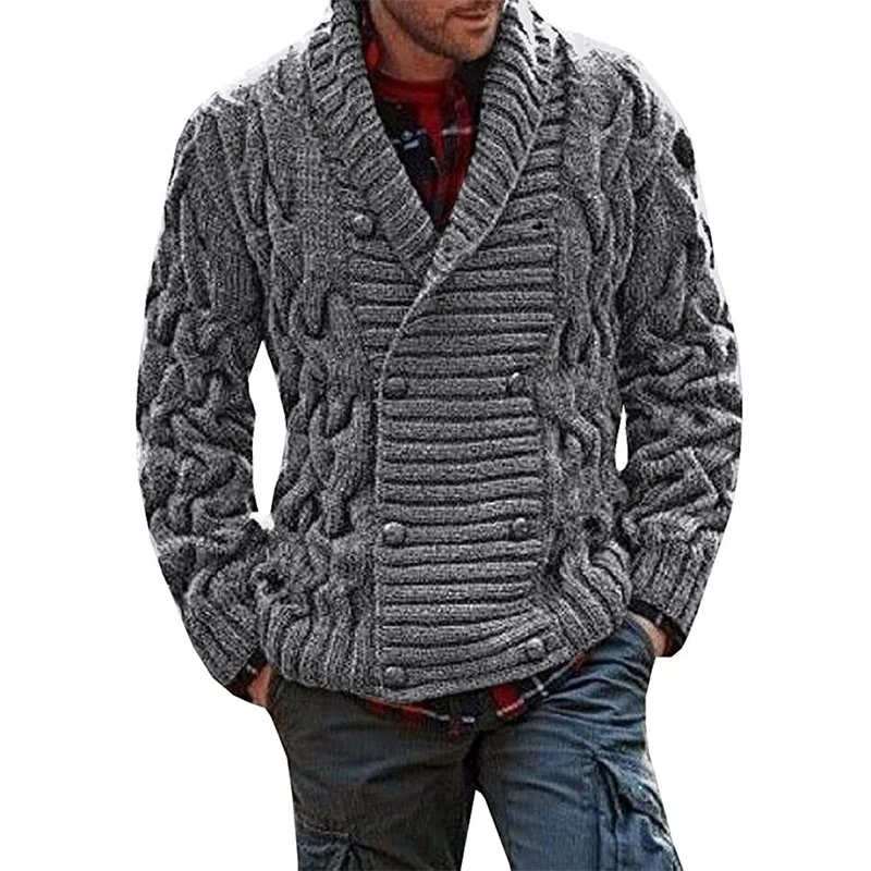 Herren Grobstrick-Cardigan mit Schalkragen und Zopfmuster Nord Taschen