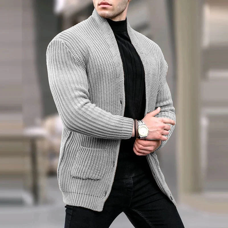Herren Grobstrick-Cardigan mit Schalkragen und aufgesetzten Taschen Nord Taschen